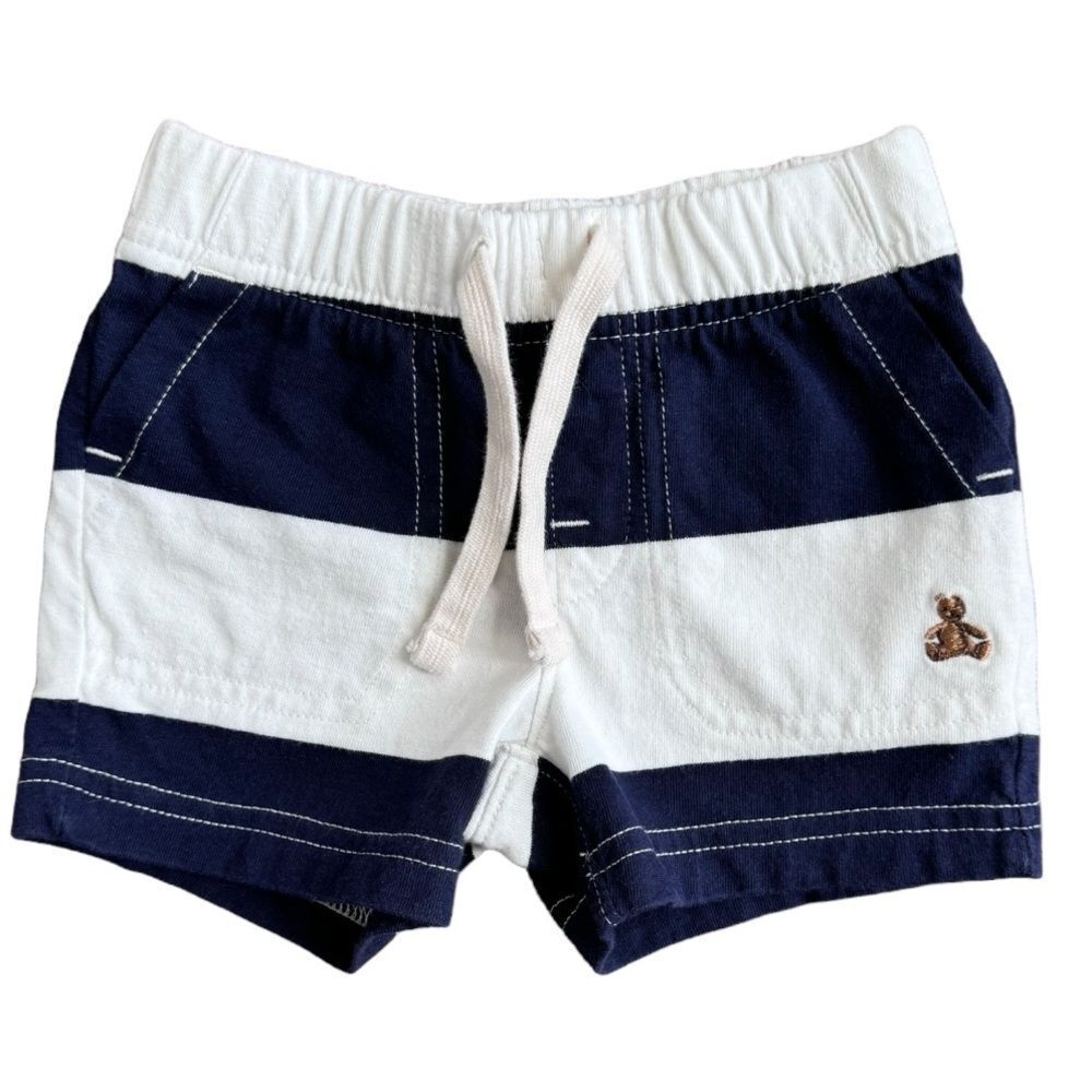Baby Gap Boys Brannan Bear Navy Blue White Striped Pull-On Shorts. 3-6 Months.